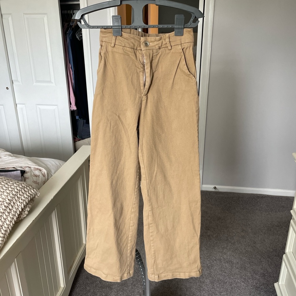 High waisted ankle length tan pants